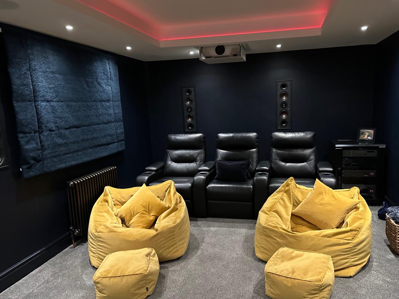 Home cinema with seating and bean bags