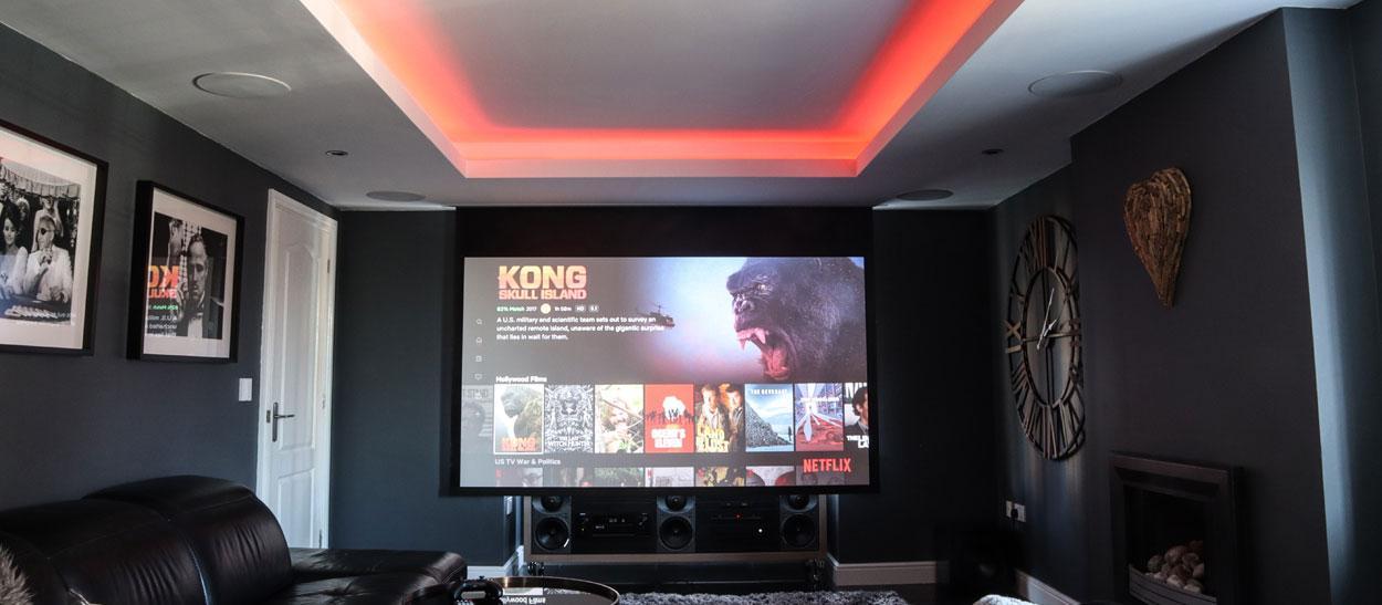 home cinema with projector screen