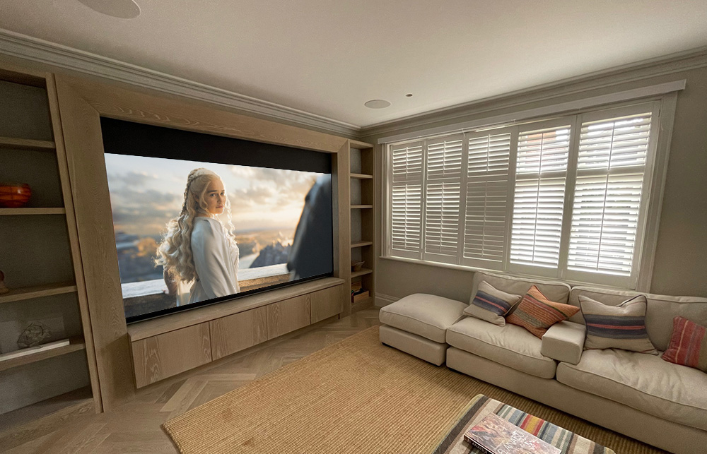 Home entertainment system in cabinet