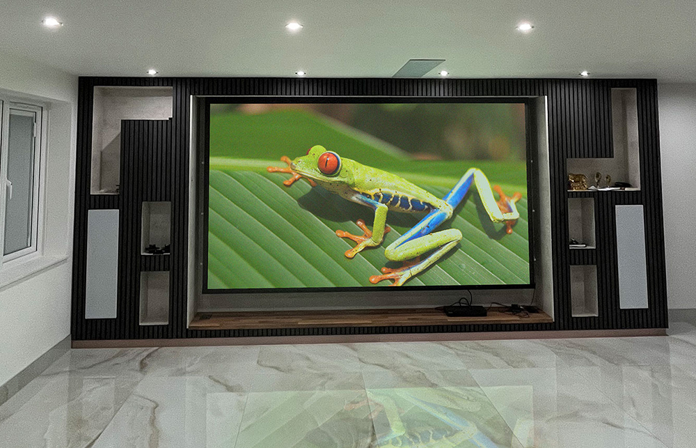 Media Wall with projector screen and speakers