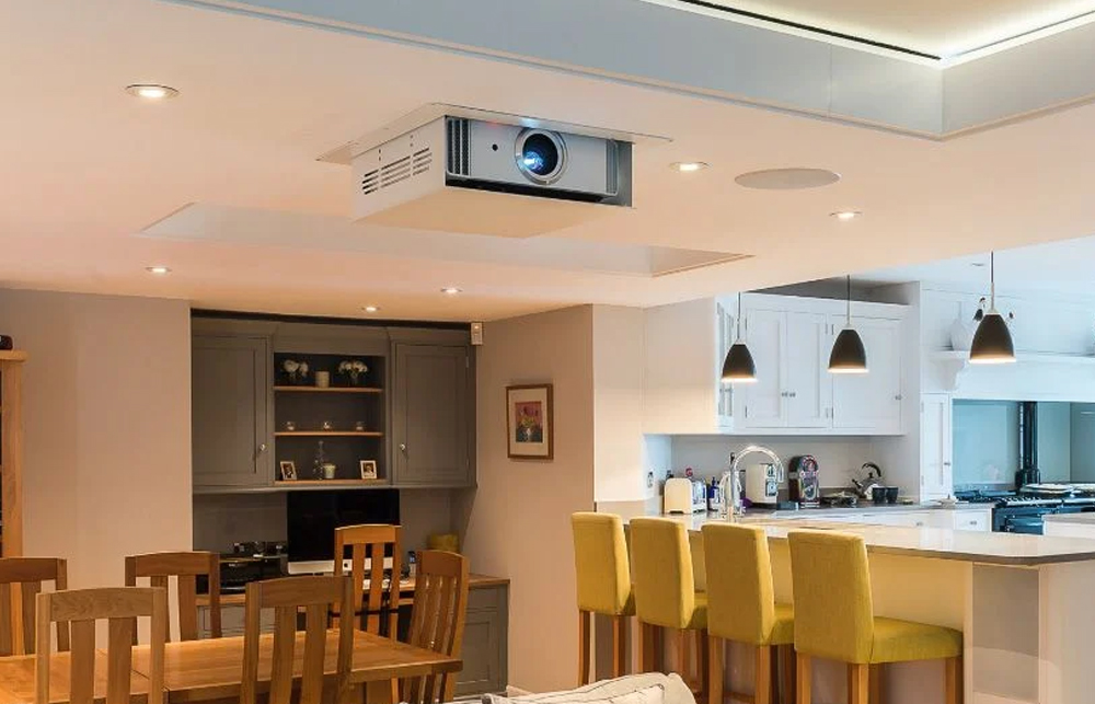 Open plan living space with projector lift