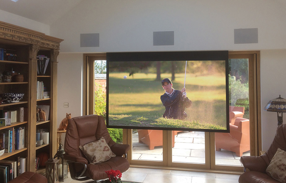 projector screen infront of bifold doors