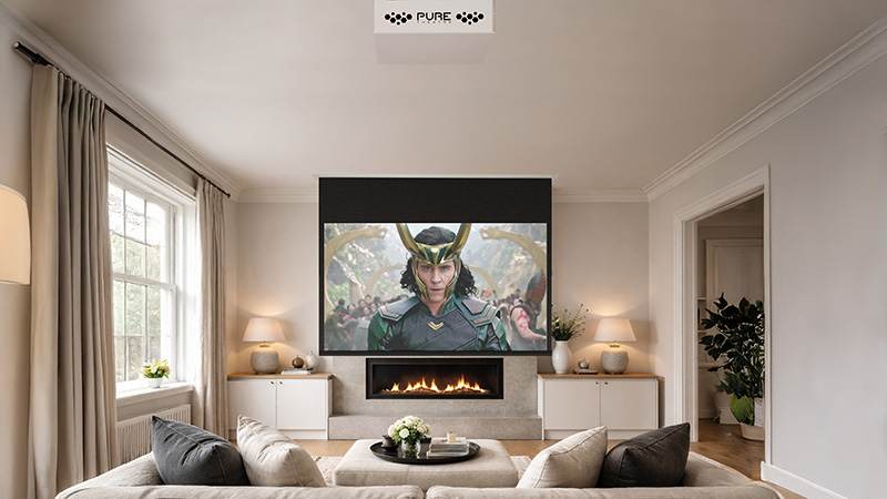 Living room ceiling recessed projector screen